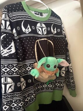 Star Wars Black, White & Green Baby Yoda Plush Sweater
